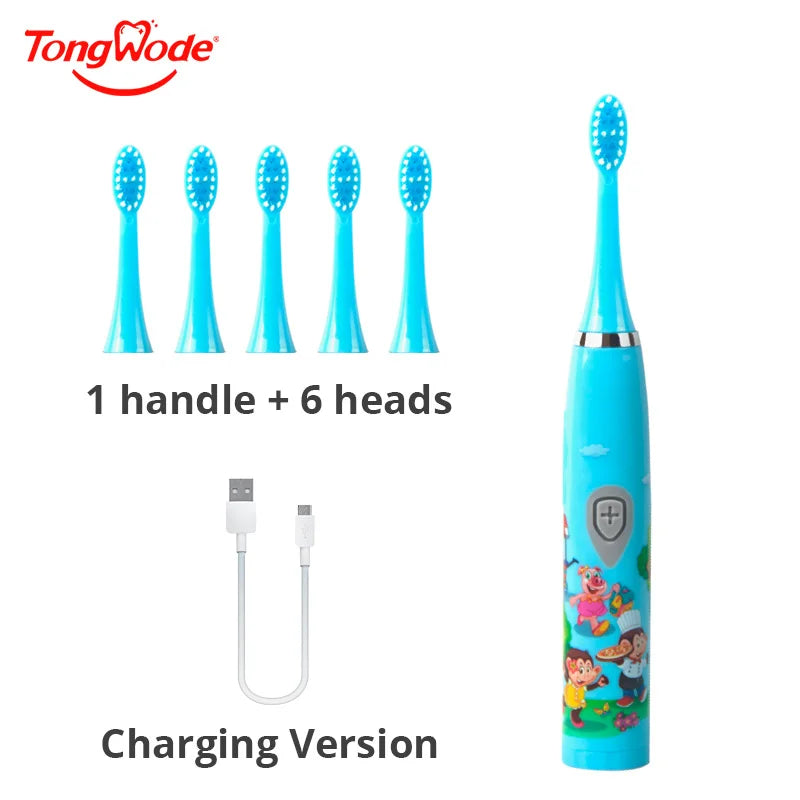 Children Sonic Electric Toothbrush Colorful Cartoon For Kids USB Rechargeable Soft Automatic Waterproof With Replacement Head