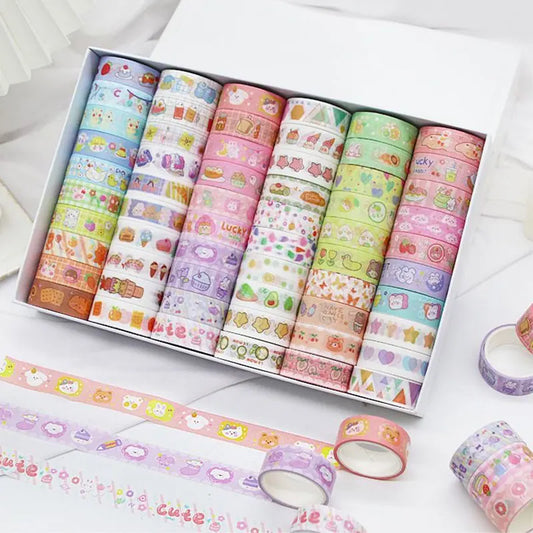 60 PCS Kawaii Washi Tapes Set Cute Korean Stationery Masking Tape journaling Adhesive Decorative Tape School Supplies