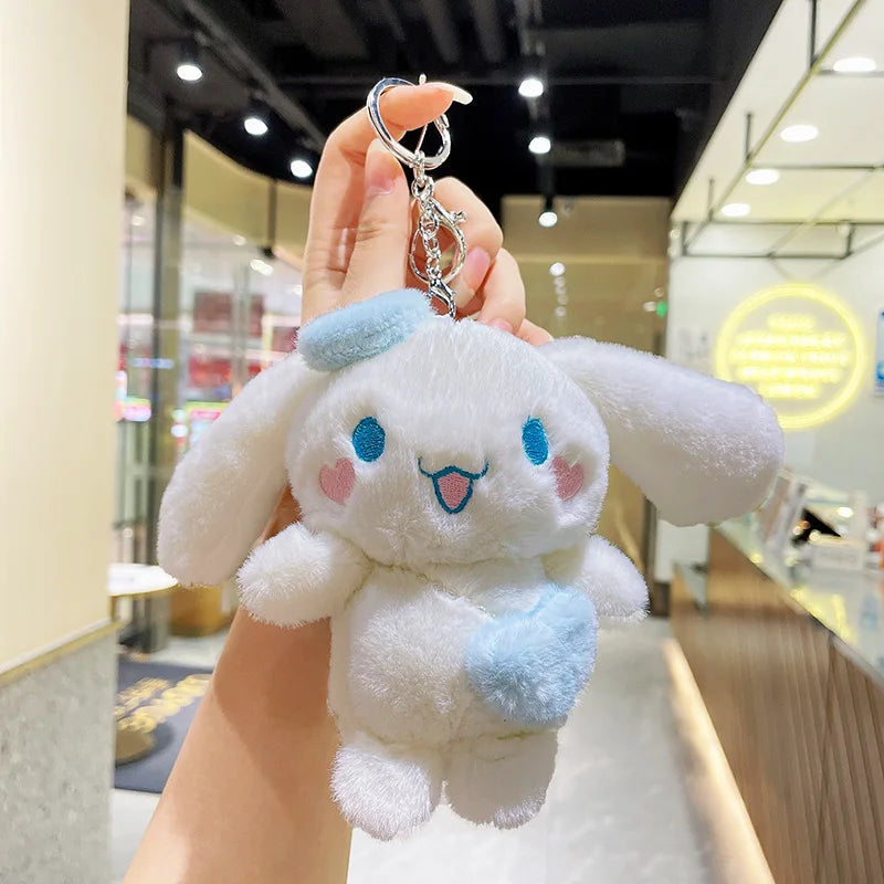 Sanrio Cinnamoroll Plush Doll Keychain Cartoon Soft Stuffed Plushies Key Ring Bag Pendant Girl Gift Kids Toys