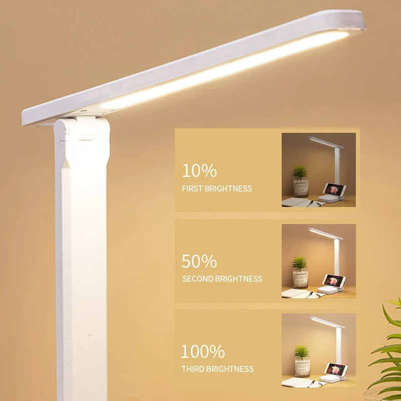 Desk Lamp LED Touch Switch White Folding Desk Lamp Bedroom Bedside Study Reading Eye Care Night Lamp USB Plug-in Dimmable White