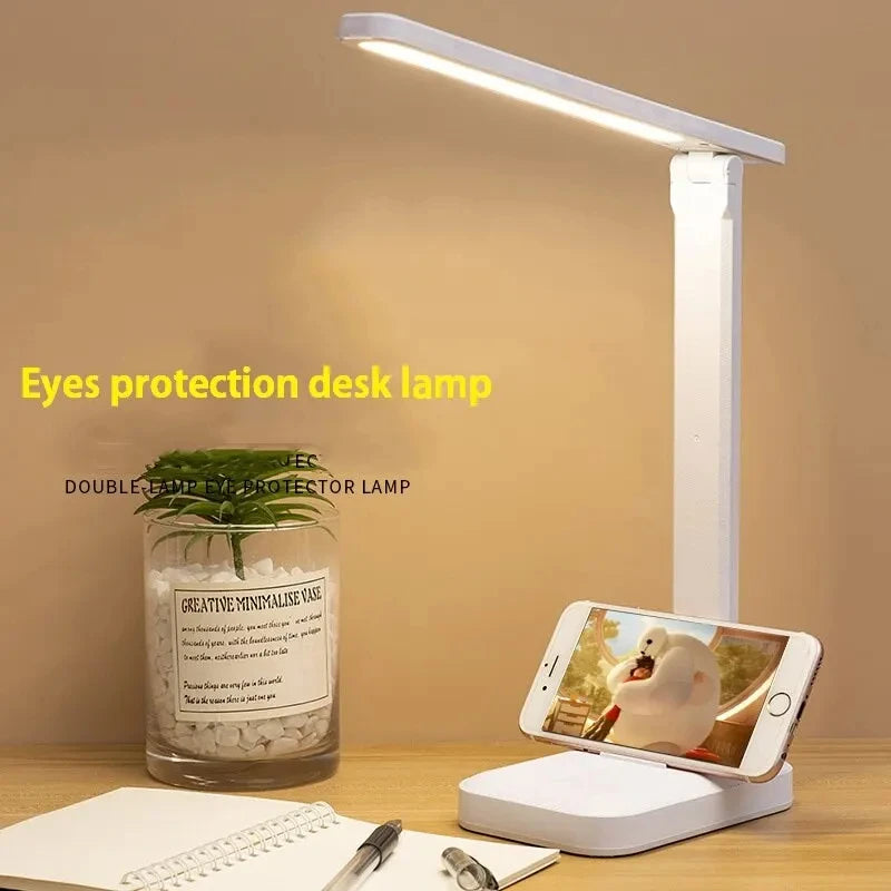 Desk Lamp LED Touch Switch White Folding Desk Lamp Bedroom Bedside Study Reading Eye Care Night Lamp USB Plug-in Dimmable White