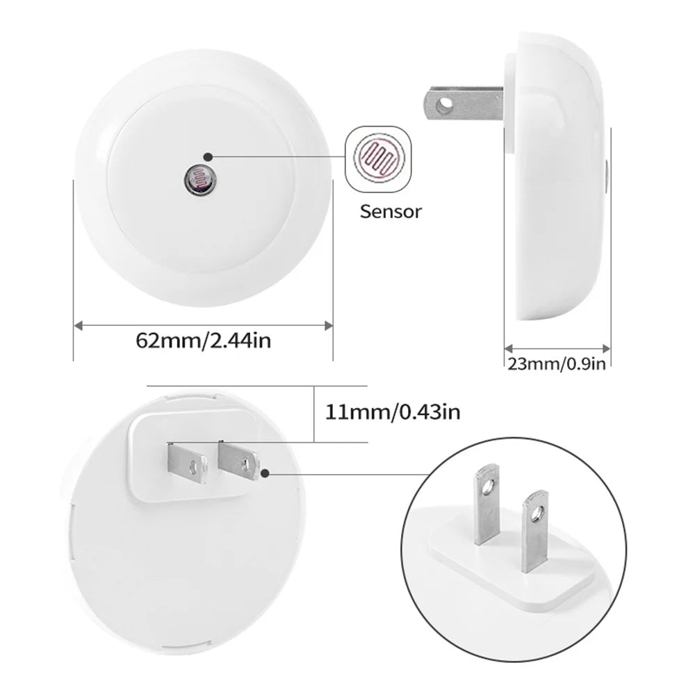 LED Night Light Smart Night Sensor Round Plug in Wall Night Lamp Bathroom Home Kitchen Hallway Staireway Bedroom Nightlight