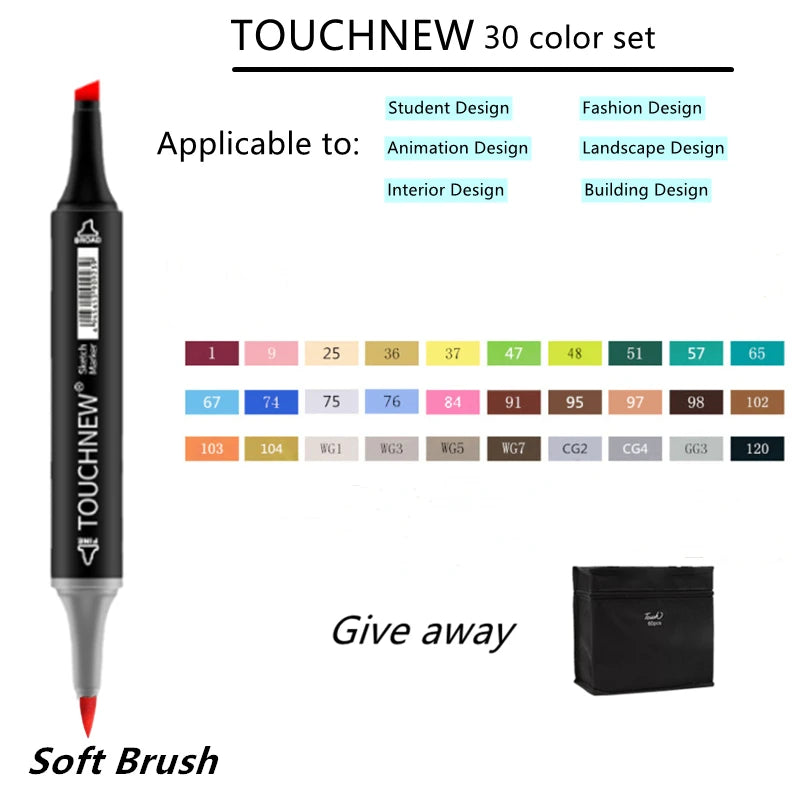 TOUCHNEW Sketching markers Soft brush Marker pen set  brush marker alcohol-based marker comic drawing animation art supplies