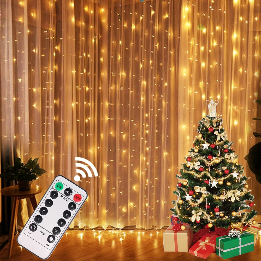 1pc Curtain String Lights, USB Powered Fairy Lights, 8 Lighting Modes With Remote Control,Christmas New Year Home Decoration