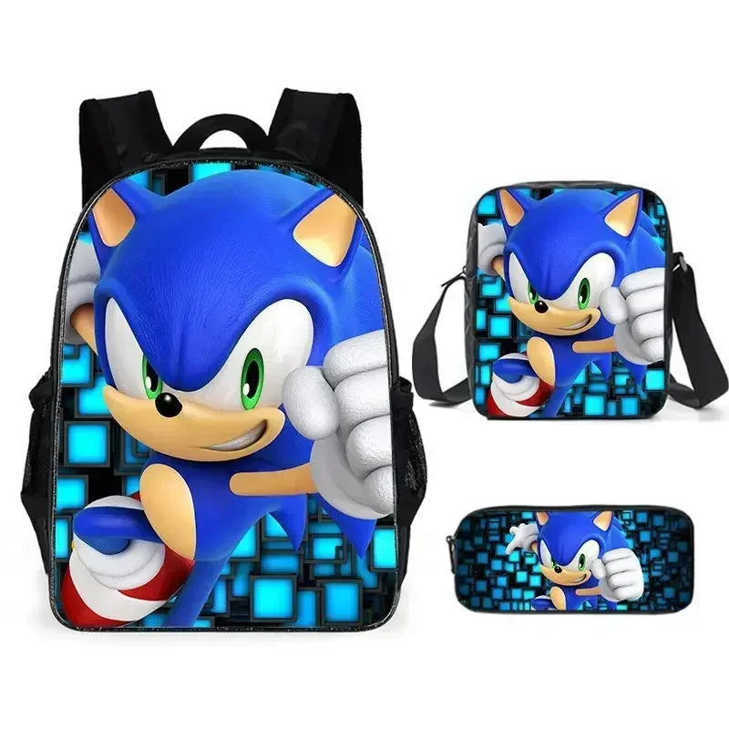 3PC-SET New Cartoon Meal Bag Sonic Lunch Bag Pencil Bag Primary and Middle School Students Backpack Cartoon School Bag Mochila