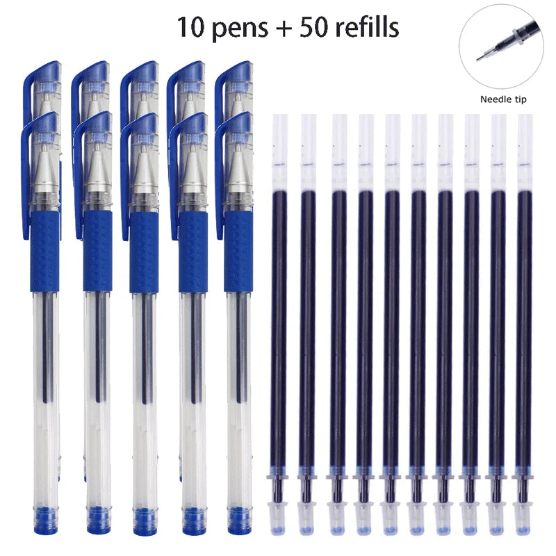 12/100 Pcs Ballpoint Pen + Refill Set Black Blue Red Ink Bullet 0.5mm Gel Pen School&Office Supplies Stationery Writing Tool