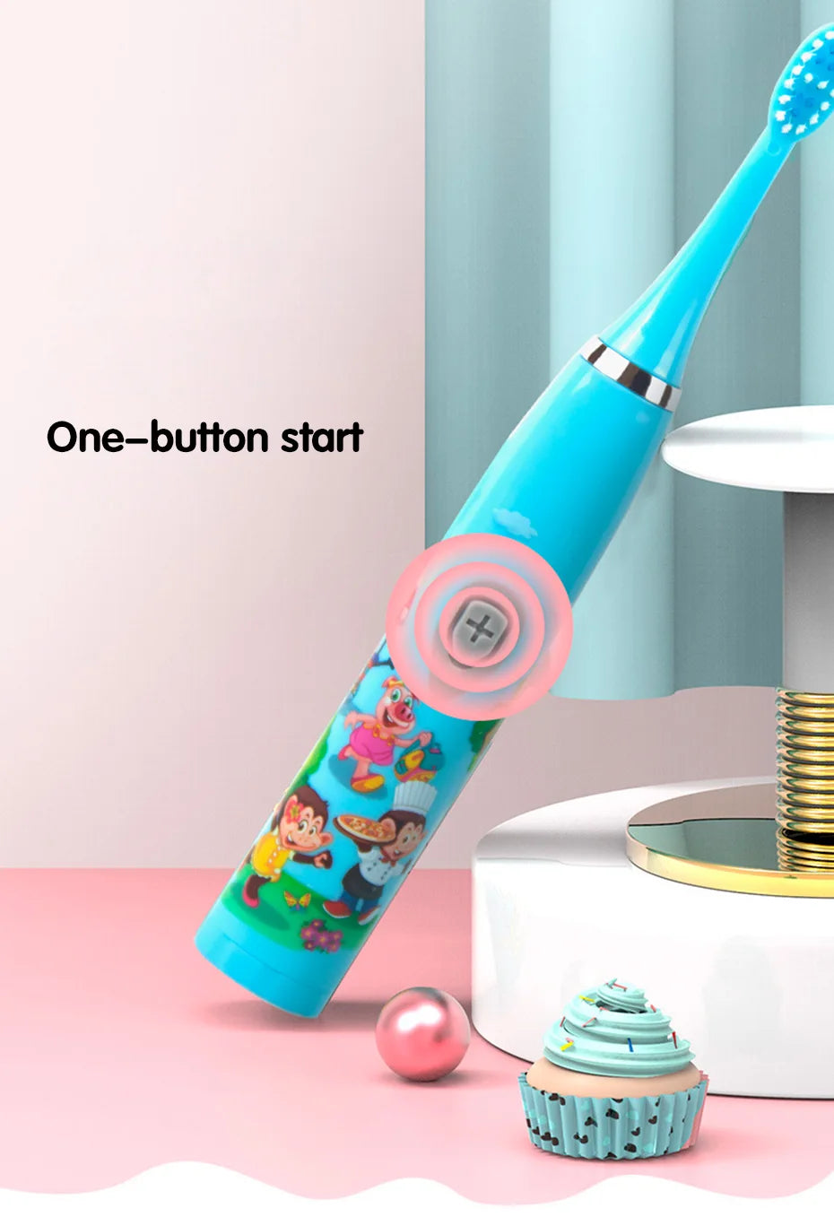 Children Sonic Electric Toothbrush Colorful Cartoon For Kids USB Rechargeable Soft Automatic Waterproof With Replacement Head