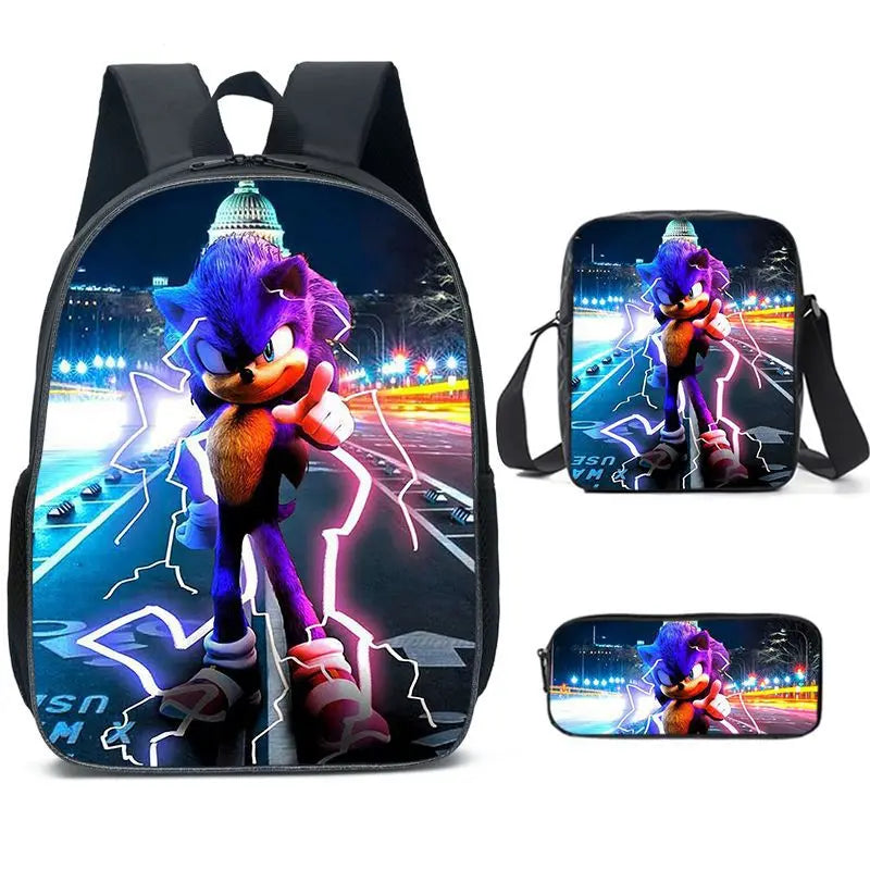 3PC-SET New Cartoon Meal Bag Sonic Lunch Bag Pencil Bag Primary and Middle School Students Backpack Cartoon School Bag Mochila