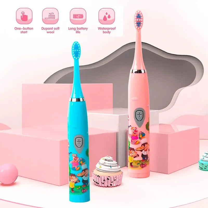 Children Sonic Electric Toothbrush Colorful Cartoon For Kids USB Rechargeable Soft Automatic Waterproof With Replacement Head