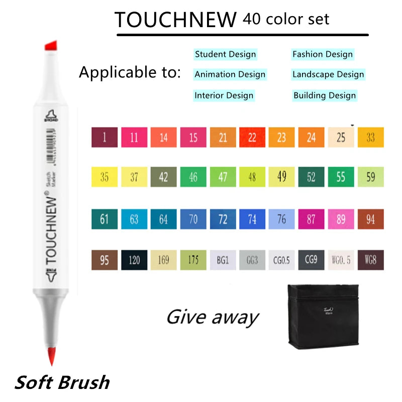 TOUCHNEW Sketching markers Soft brush Marker pen set  brush marker alcohol-based marker comic drawing animation art supplies