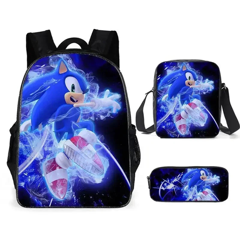 3PC-SET New Cartoon Meal Bag Sonic Lunch Bag Pencil Bag Primary and Middle School Students Backpack Cartoon School Bag Mochila