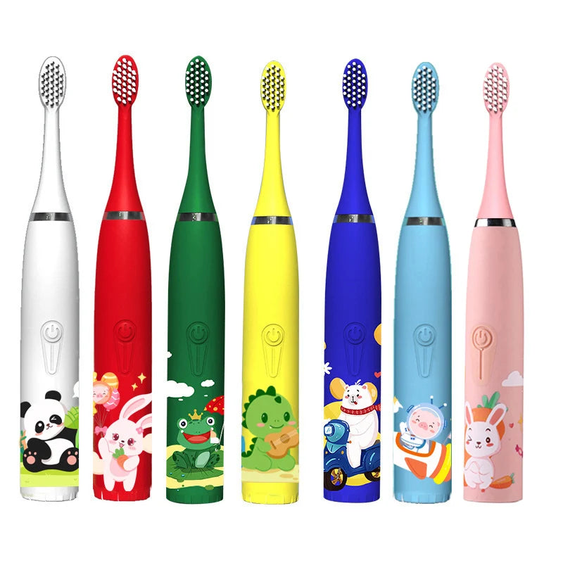 Children's Sonic Electric Toothbrush Colorful Cartoon Kids IPX7 Waterproof Ultrasonic Rechargeable Soft Hair Cleaning Brush