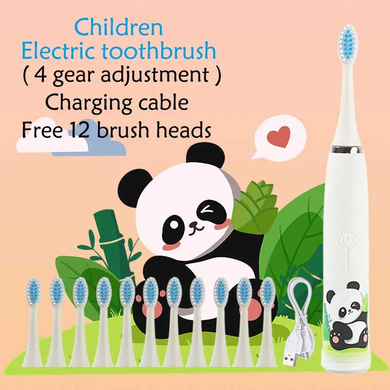 Children's Sonic Electric Toothbrush Colorful Cartoon Kids IPX7 Waterproof Ultrasonic Rechargeable Soft Hair Cleaning Brush