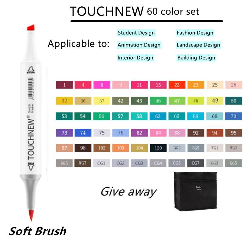 TOUCHNEW Sketching markers Soft brush Marker pen set  brush marker alcohol-based marker comic drawing animation art supplies