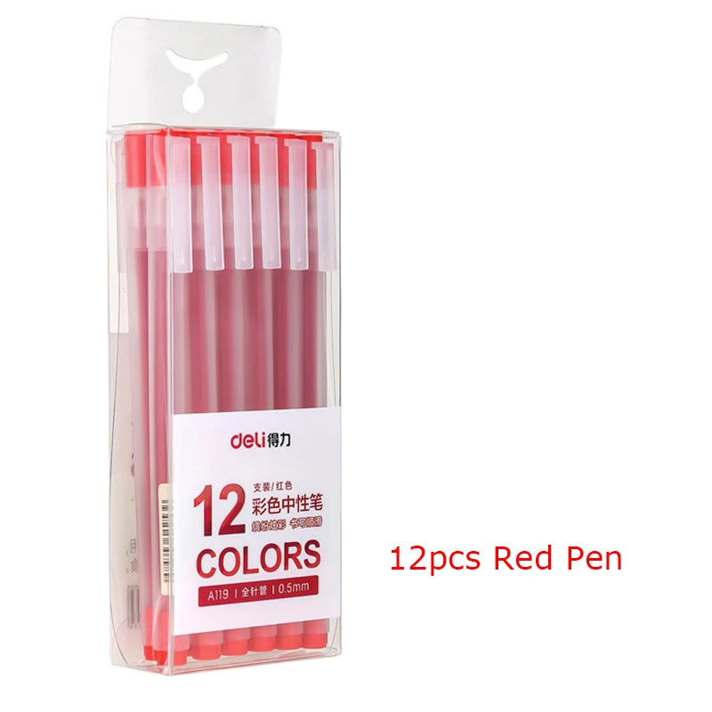 Deli 12Pcs/Set Gel Pen School Pens Set Pen 0.5MM Color Ink Stationery Student SuppliesWater-based Pen Writing Painting Tools