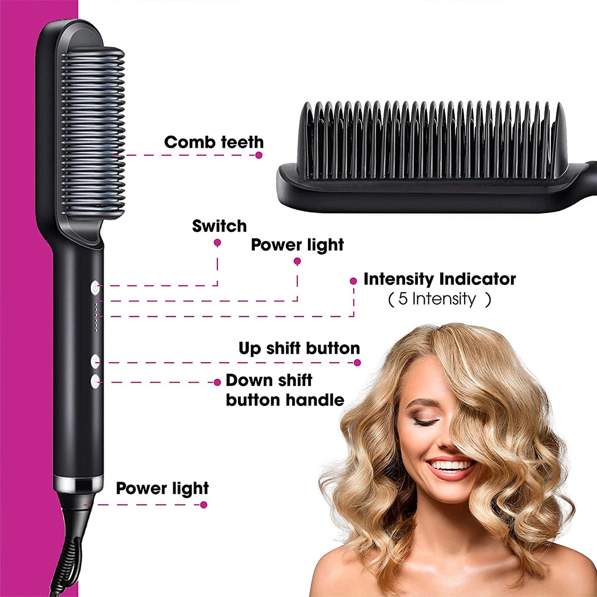 Electric Hot Comb Multifunctional Straight Hair Straightener Comb Negative Ion Anti-Scalding Styling Tool Straightening Brush