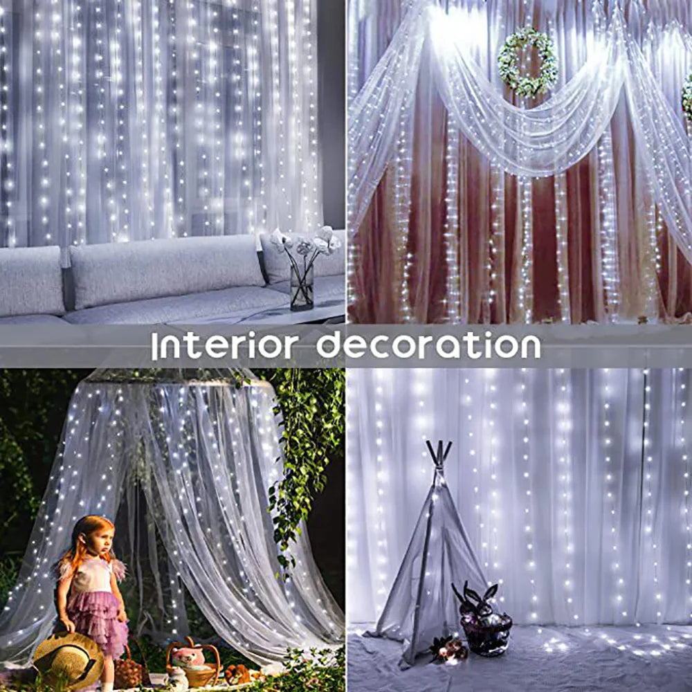 1pc Curtain String Lights, USB Powered Fairy Lights, 8 Lighting Modes With Remote Control,Christmas New Year Home Decoration