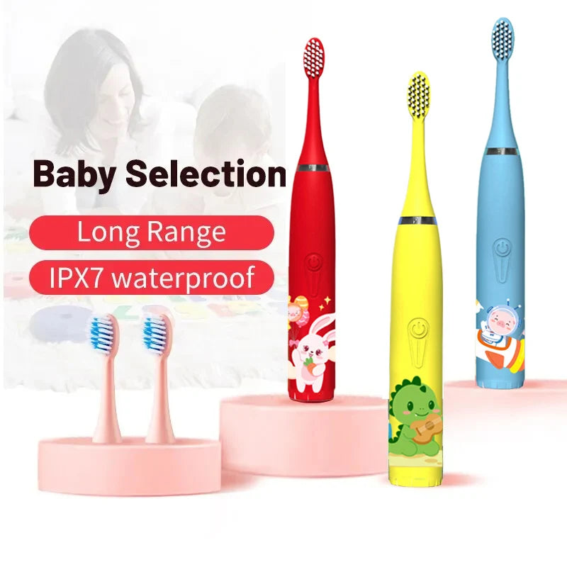 Children's Sonic Electric Toothbrush Colorful Cartoon Kids IPX7 Waterproof Ultrasonic Rechargeable Soft Hair Cleaning Brush