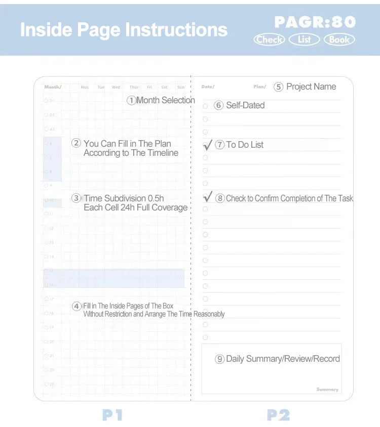 Daily Plan Self Discipline Cardboard Portable Schedule Time Management Task List Notebook Diary Student Office Use