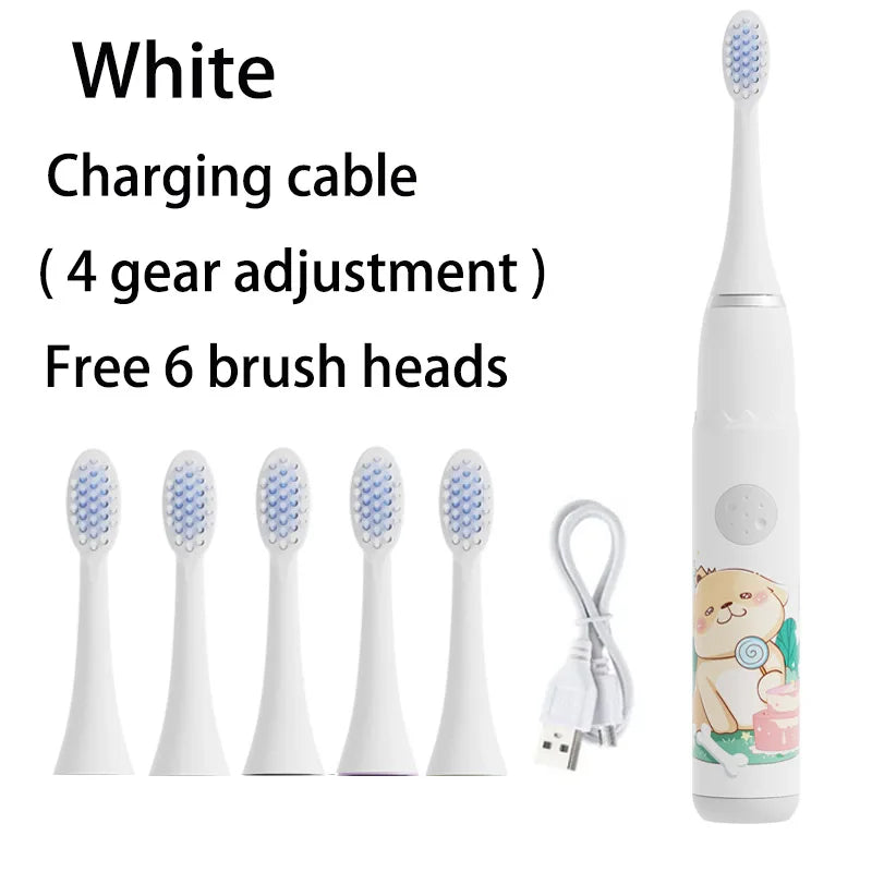 Children's Sonic Electric Toothbrush Colorful Cartoon Kids IPX7 Waterproof Ultrasonic Rechargeable Soft Hair Cleaning Brush