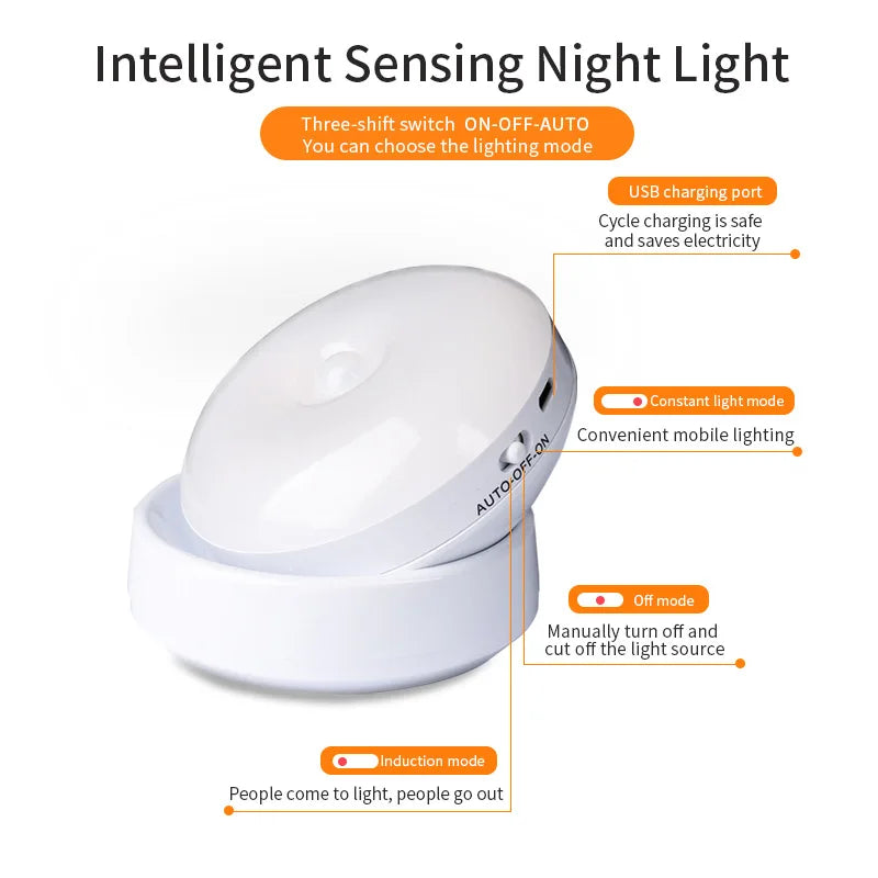 Xiaomi Night Lamp With Motion Sensor Night Light Rechargeable Wireless Led 360 Rotating Magnetic For Kitchen Room Bedside Table