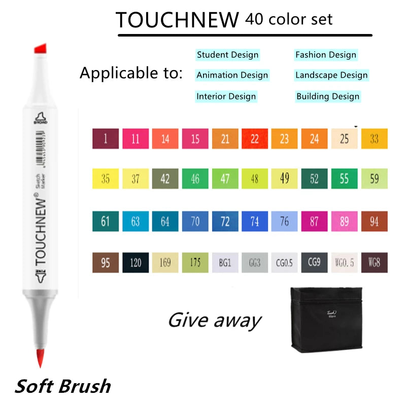 TOUCHNEW Sketching markers Soft brush Marker pen set  brush marker alcohol-based marker comic drawing animation art supplies