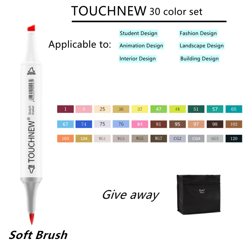 TOUCHNEW Sketching markers Soft brush Marker pen set  brush marker alcohol-based marker comic drawing animation art supplies