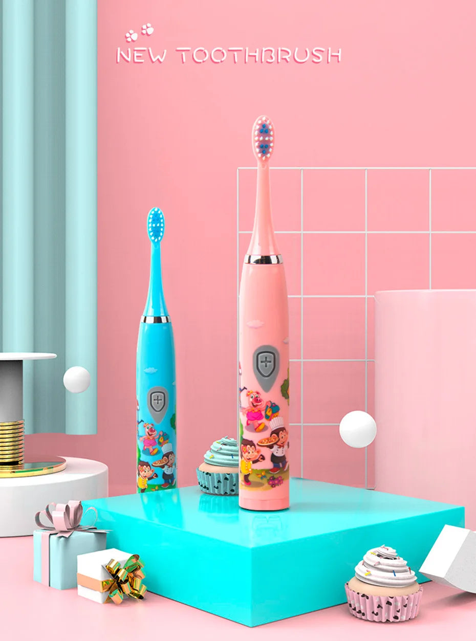 Children Sonic Electric Toothbrush Colorful Cartoon For Kids USB Rechargeable Soft Automatic Waterproof With Replacement Head