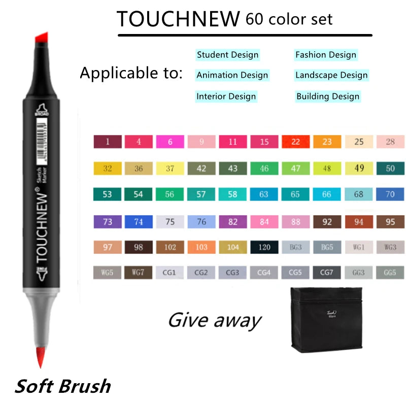 TOUCHNEW Sketching markers Soft brush Marker pen set  brush marker alcohol-based marker comic drawing animation art supplies