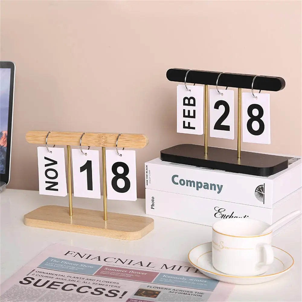 Modern Wooden Perpetual Calendar Flip Month Date Display Desktop Schedule Agenda Planner Home Decoration Office Ornament New