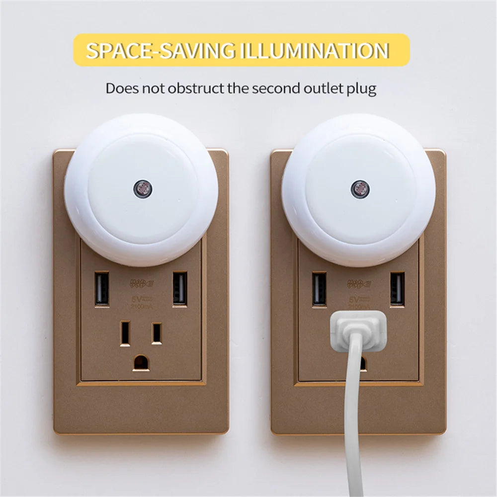 LED Night Light Smart Night Sensor Round Plug in Wall Night Lamp Bathroom Home Kitchen Hallway Staireway Bedroom Nightlight