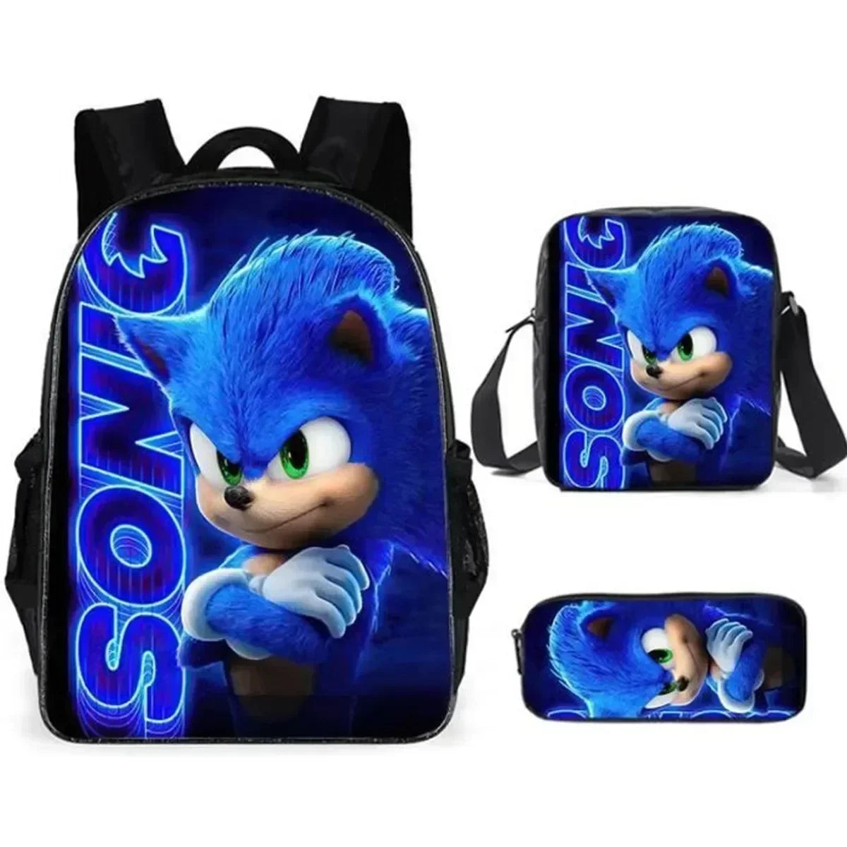 3PC-SET New Cartoon Meal Bag Sonic Lunch Bag Pencil Bag Primary and Middle School Students Backpack Cartoon School Bag Mochila