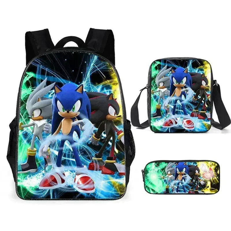 3PC-SET New Cartoon Meal Bag Sonic Lunch Bag Pencil Bag Primary and Middle School Students Backpack Cartoon School Bag Mochila