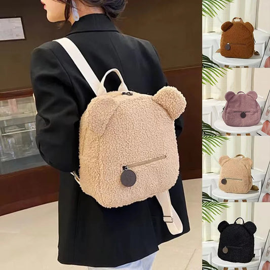 Plush Backpack Cute Little Bear Ear Backpack Large Capacity Cartoon Student Backpack