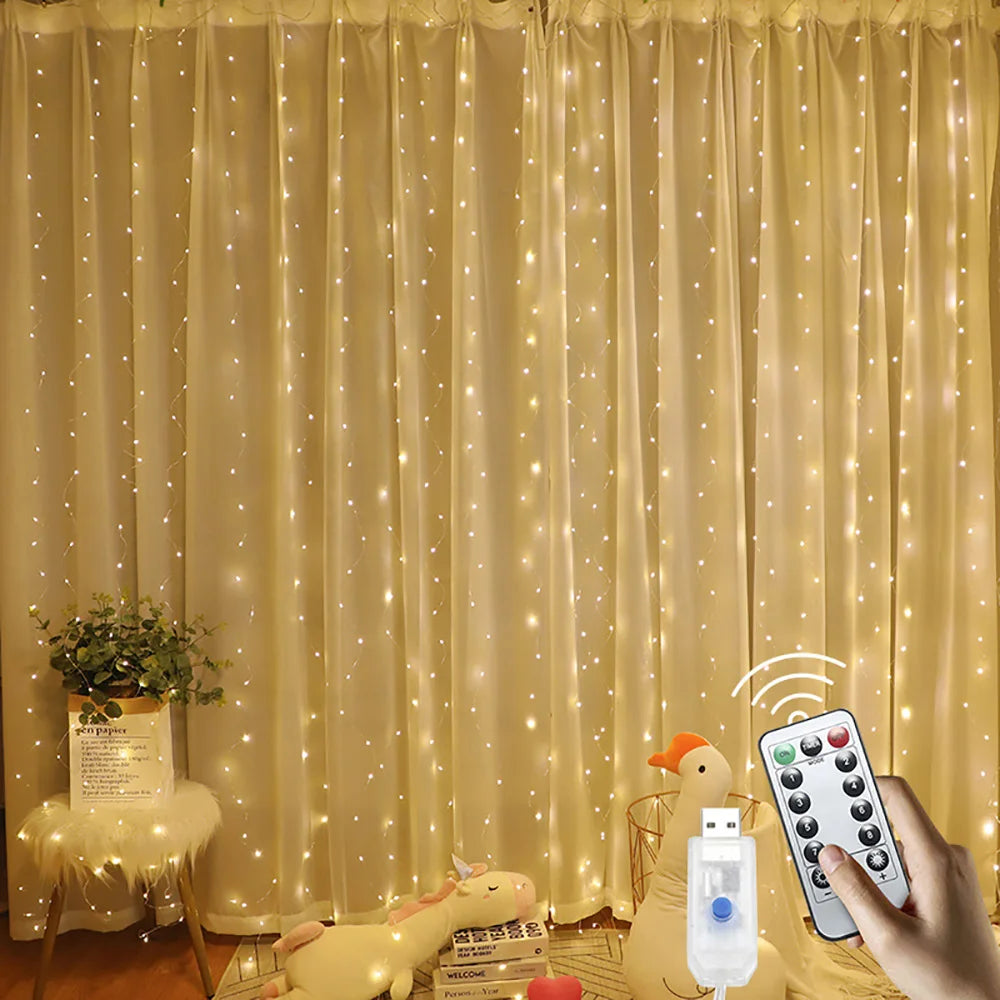 1pc Curtain String Lights, USB Powered Fairy Lights, 8 Lighting Modes With Remote Control,Christmas New Year Home Decoration