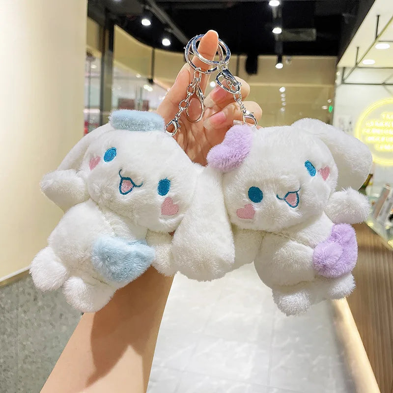 Sanrio Cinnamoroll Plush Doll Keychain Cartoon Soft Stuffed Plushies Key Ring Bag Pendant Girl Gift Kids Toys