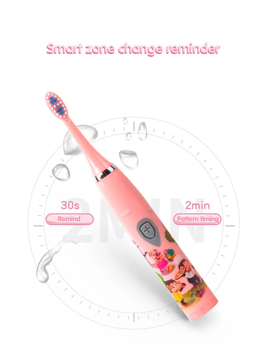 Children Sonic Electric Toothbrush Colorful Cartoon For Kids USB Rechargeable Soft Automatic Waterproof With Replacement Head