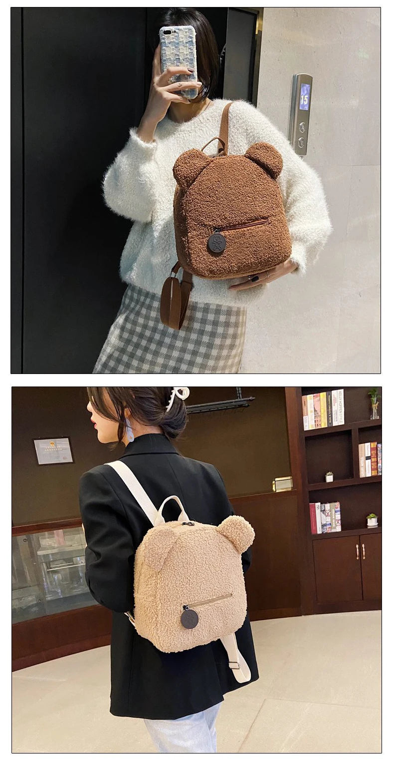 Plush Backpack Cute Little Bear Ear Backpack Large Capacity Cartoon Student Backpack