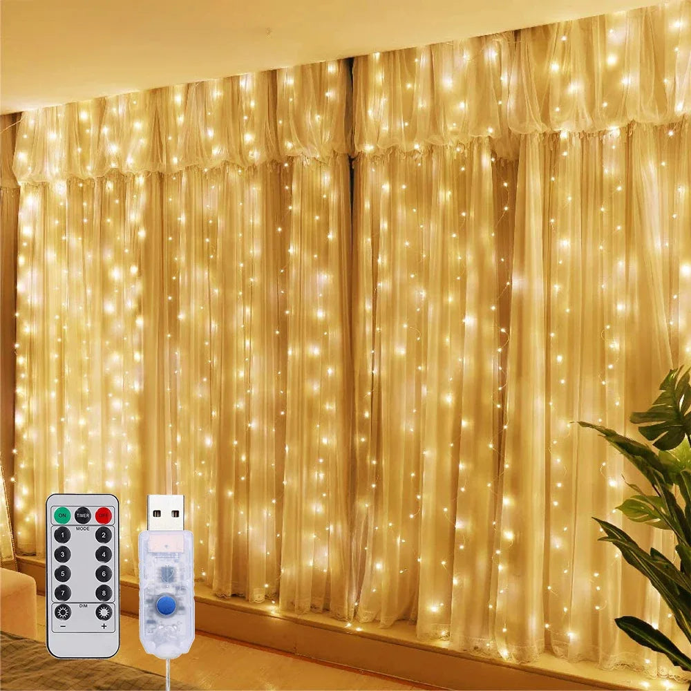 1pc Curtain String Lights, USB Powered Fairy Lights, 8 Lighting Modes With Remote Control,Christmas New Year Home Decoration