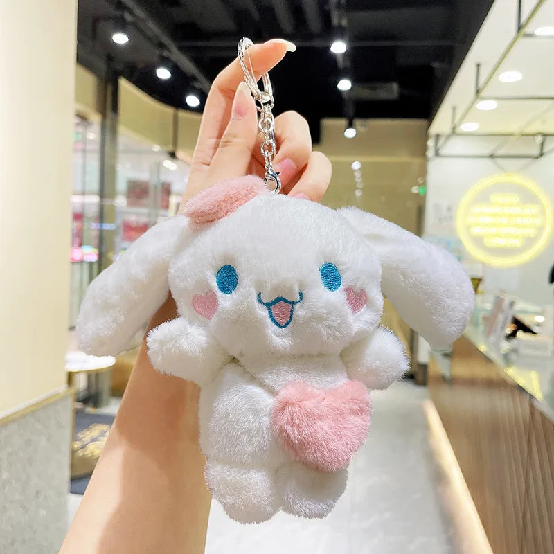 Sanrio Cinnamoroll Plush Doll Keychain Cartoon Soft Stuffed Plushies Key Ring Bag Pendant Girl Gift Kids Toys