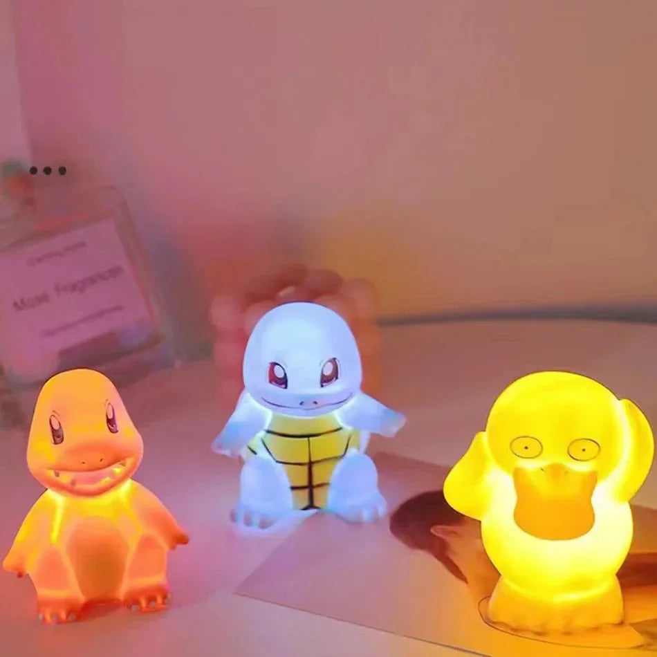 10PCS Set Pokemon Night Light Glowing Pikachu Gengar Charizard Psyduck Squirtle Cute Kawaii Soft Animal Bedside Lamp Kid Gifts