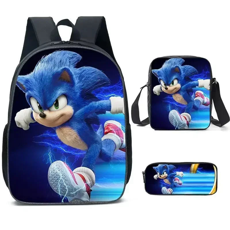 3PC-SET New Cartoon Meal Bag Sonic Lunch Bag Pencil Bag Primary and Middle School Students Backpack Cartoon School Bag Mochila