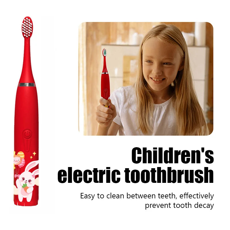 Children's Sonic Electric Toothbrush Colorful Cartoon Kids IPX7 Waterproof Ultrasonic Rechargeable Soft Hair Cleaning Brush