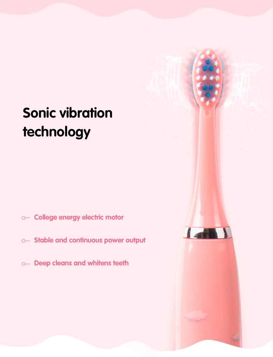 Children Sonic Electric Toothbrush Colorful Cartoon For Kids USB Rechargeable Soft Automatic Waterproof With Replacement Head