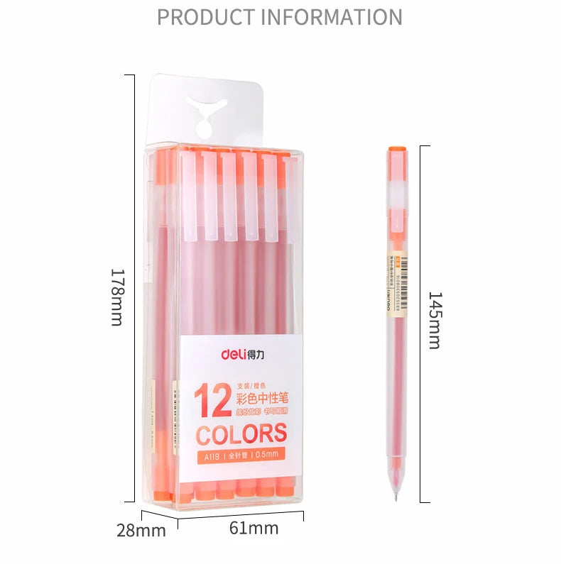 Deli 12Pcs/Set Gel Pen School Pens Set Pen 0.5MM Color Ink Stationery Student SuppliesWater-based Pen Writing Painting Tools