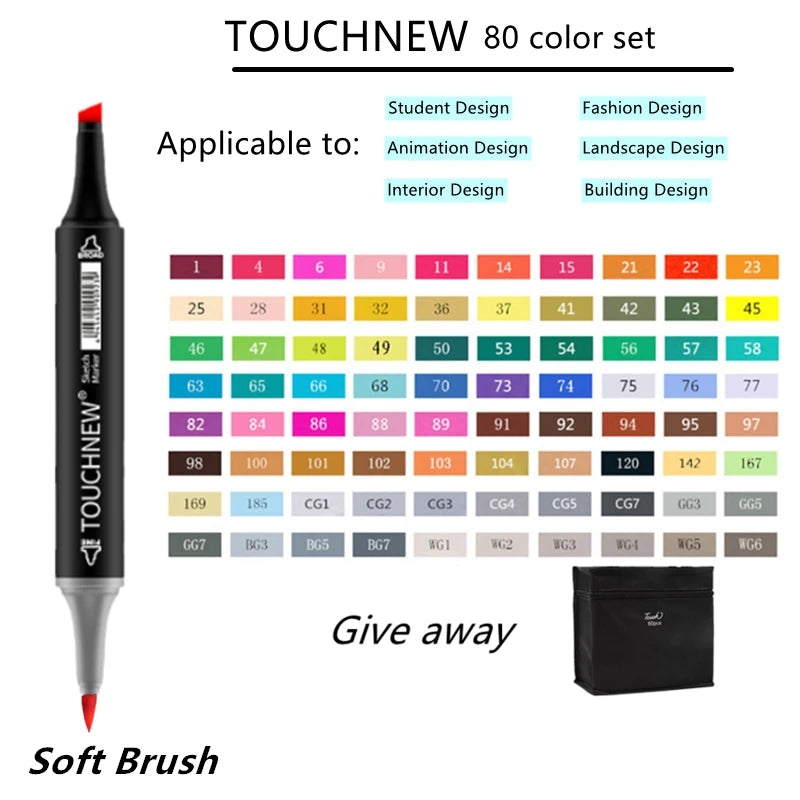 TOUCHNEW Sketching markers Soft brush Marker pen set  brush marker alcohol-based marker comic drawing animation art supplies