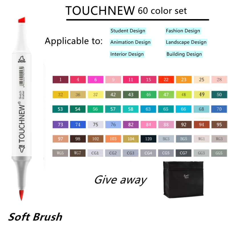 TOUCHNEW Sketching markers Soft brush Marker pen set  brush marker alcohol-based marker comic drawing animation art supplies