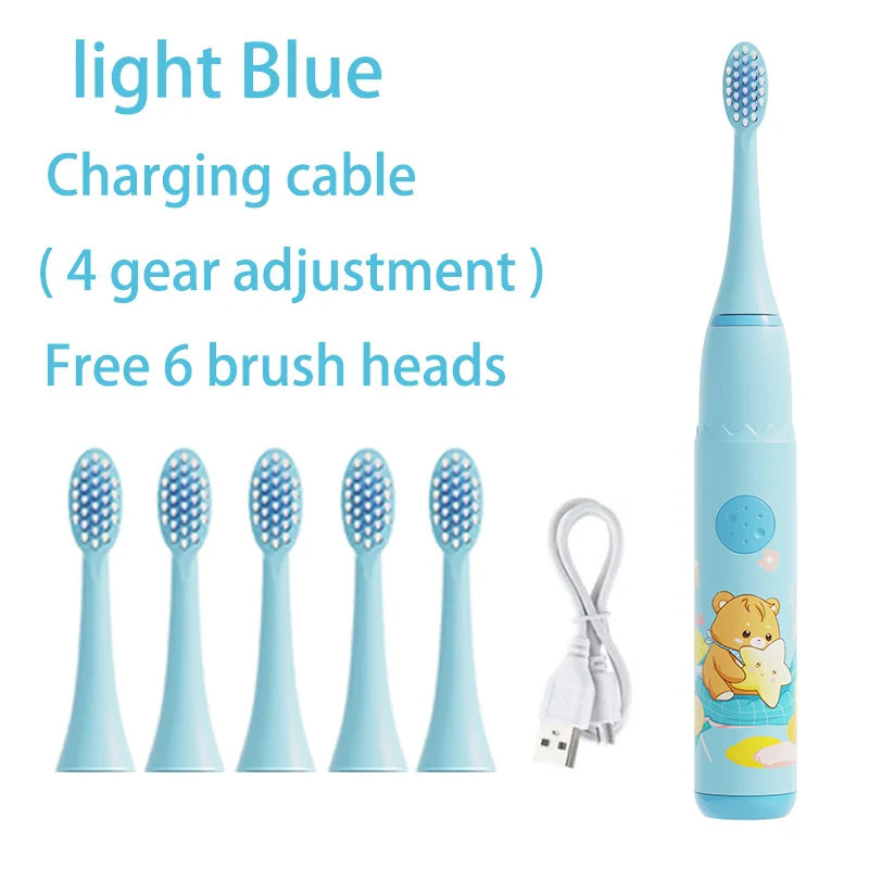 Children's Sonic Electric Toothbrush Colorful Cartoon Kids IPX7 Waterproof Ultrasonic Rechargeable Soft Hair Cleaning Brush