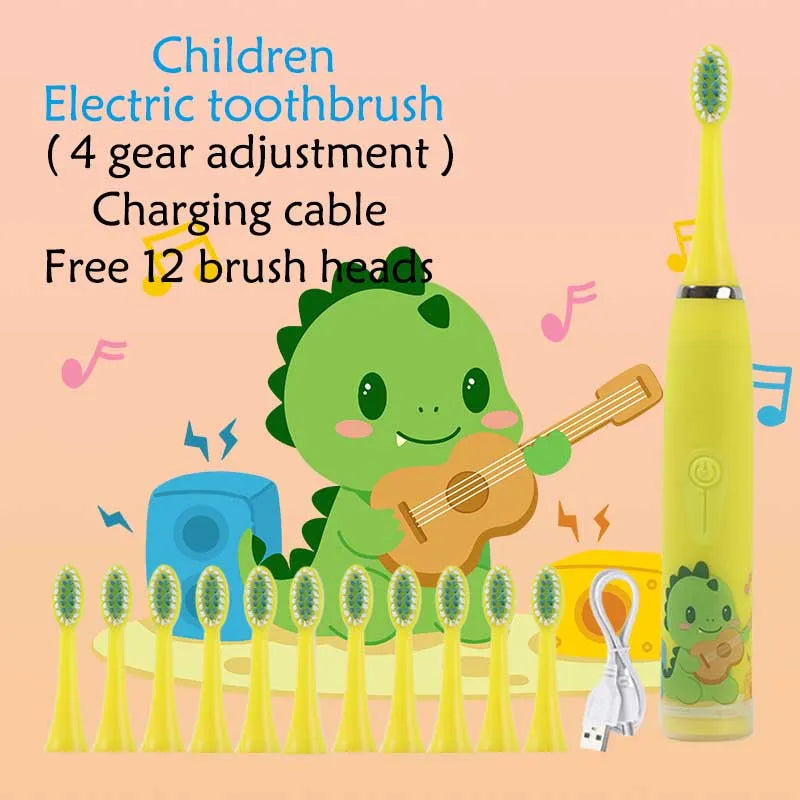 Children's Sonic Electric Toothbrush Colorful Cartoon Kids IPX7 Waterproof Ultrasonic Rechargeable Soft Hair Cleaning Brush