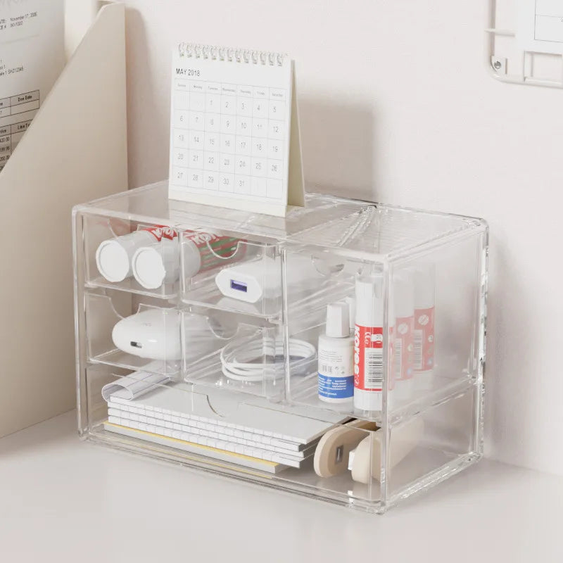 Bview Art Desktop Cabinet Organizer Transparent Drawer Divider Pencil Cabinet Student Office Desk Stationery Organizer Box Shelf